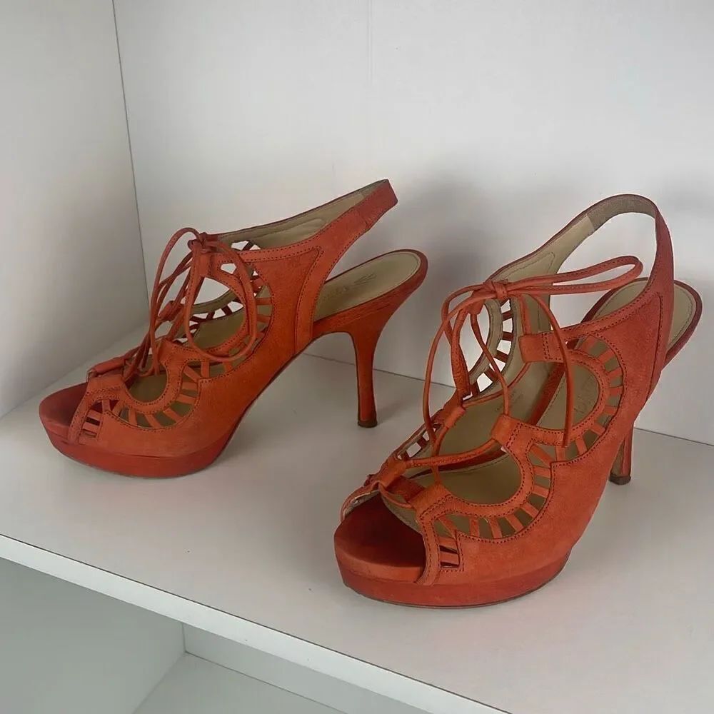 Vera Wang Lace Up Slingback Platform Heeled Sandals 7